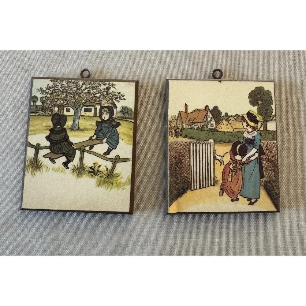 Camille England Vintage Wall Plaques Set Cottage Children Art Prints 3x3.5 Décor